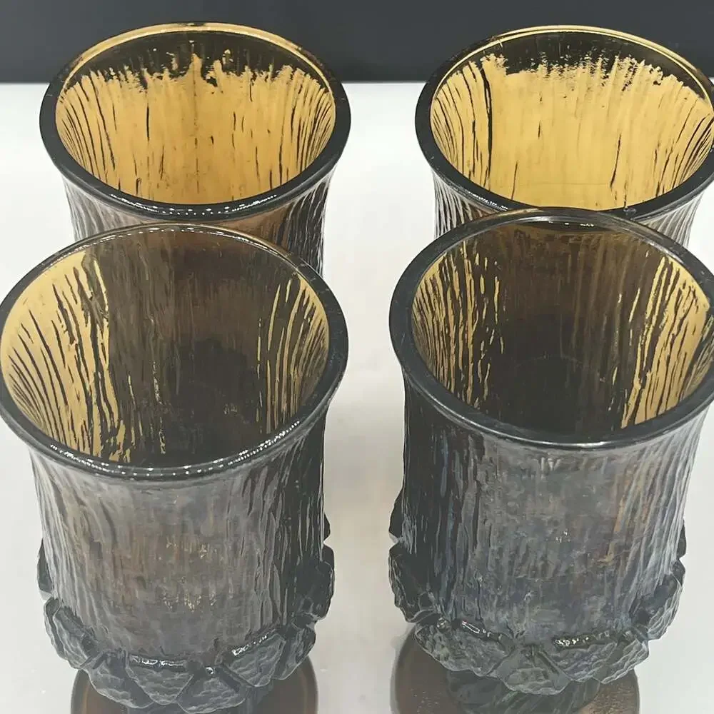 70's Fostoria SORRENTO BROWN Wood Bark Heavy Glass 6